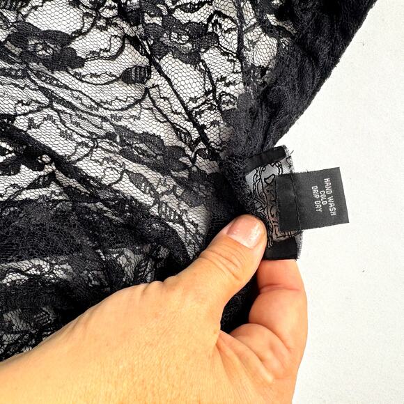 Black Lace Top Med Sheer Ruffles Romantic Goth Y2K Victorian Vampcore Angie - Picture 8 of 8